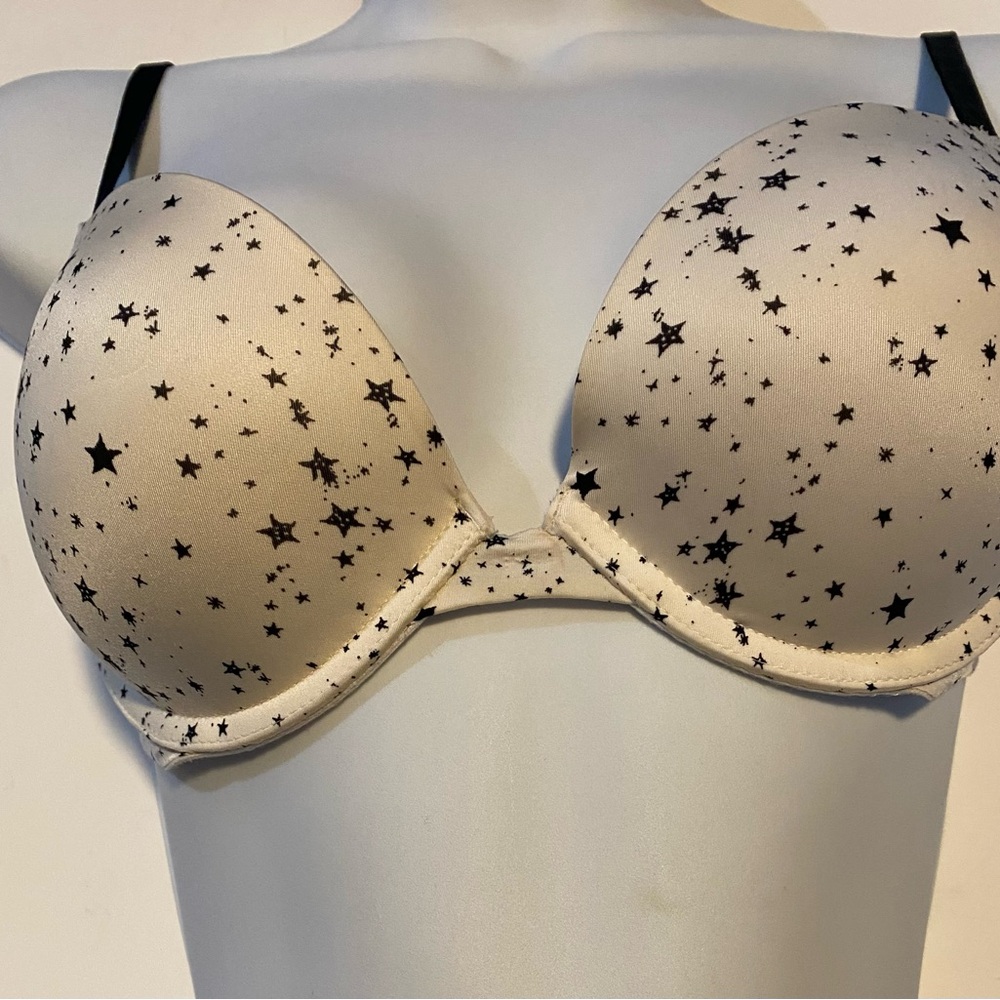 PINK Victoria's Secret 3 Bras Burgundy & Black Plaid,White w Black Star & Gray - Picture 10 of 16
